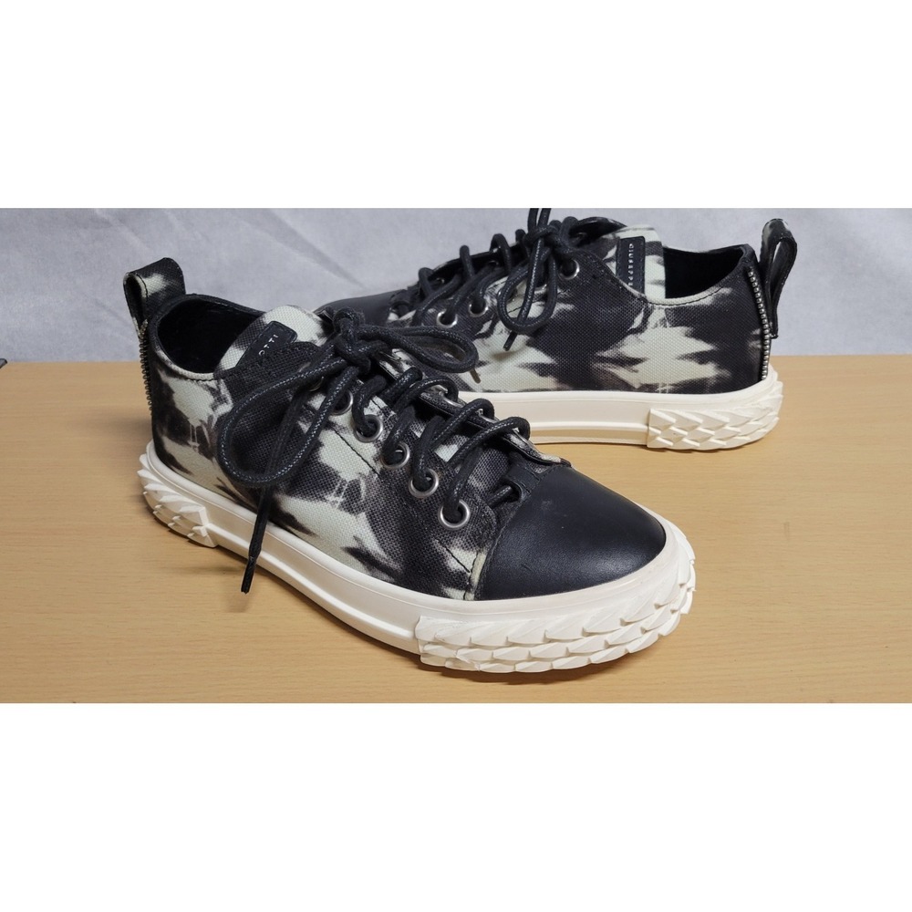 Black White Giuseppe Zanotti Blabber Leather Lace Up Sneakers Size 5.5